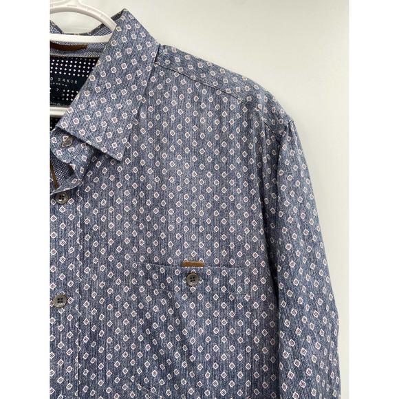 TED BAKER Teo Geo Geometric Print Long Sleeve Button Up Shirt Size 7/3XL - Picture 3 of 5
